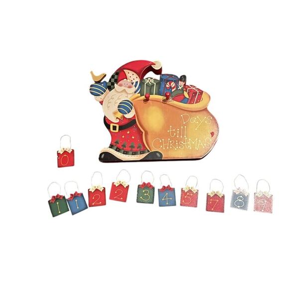 Santa Wooden Countdown Calendar VTG Christmas Folk Art Craft #6 Missing READ - Picture 3 of 14